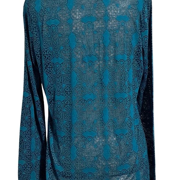 Maurices Sheer Burnout Celtic Shirt Womens XL Long Sleeve V-Neck Top Teal & Blac - Picture 2 of 10